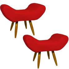 Kit 2 Puff Para Sala, Quarto E Escritório Decorativo Emilia Suede Vermelho Pé Castanho - Clique E Decore