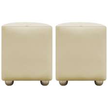 Kit 2 Puffs Decorativos Quadrados Para Sala Penteadeira Urban Tecido Corino Bege Royal e Bege