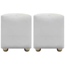 Kit 2 Puffs Decorativos Quadrados Para Sala Penteadeira Urban Tecido Corino Branco e Bege
