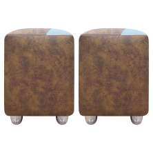 Kit 2 Puffs Decorativos Quadrados Para Sala Penteadeira Urban Tecido Corino Peroba e Bege