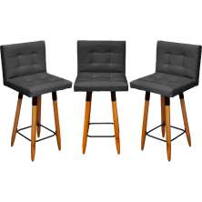 Kit 3 Banquetas Grace Alta Para Areá Gourmet Corino Preto Pé Castanho - Clique E Decore