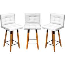 Kit 3 Banquetas Grace Alta Para Areá Gourmet E Balcão Área Gourmet Corino Branco Pé Castanho - Clique E Decore