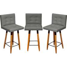 Kit 3 Banquetas Grace Alta Para Areá Gourmet E Balcão Área Gourmet Corino Cinza Pé Castanho - Clique E Decore
