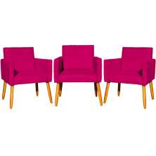 Kit 3 Poltronas Decorativa Para Sala Manicure Consultório Escritório Cadeira Nina Suede Pink