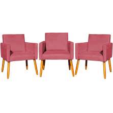 Kit 3 Poltronas Decorativa Para Sala Manicure Consultório Escritório Cadeira Nina Suede Rosê