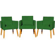 Kit 3 Poltronas Decorativa Para Sala Manicure Consultório Escritório Cadeira Nina Suede Verde