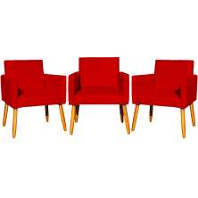 Kit 3 Poltronas Decorativa Para Sala Manicure Consultório Escritório Cadeira Nina Suede Vermelho