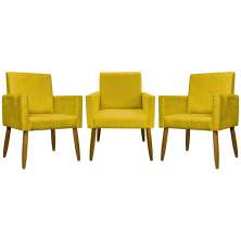 Kit 3 Poltronas Decorativa Para Sala Recepção Manicure Consultório Mari Suede Amarelo