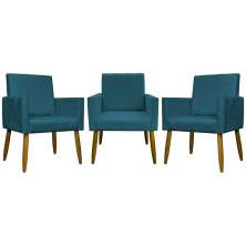 Kit 3 Poltronas Decorativa Para Sala Recepção Manicure Consultório Mari Suede Azul Marinho