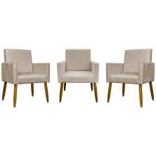 Kit 3 Poltronas Decorativa Para Sala Recepção Manicure Consultório Mari Suede Bege