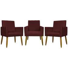 Kit 3 Poltronas Decorativa Para Sala Recepção Manicure Consultório Mari Suede Bordô