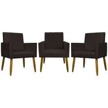 Kit 3 Poltronas Decorativa Para Sala Recepção Manicure Consultório Mari Suede Marrom