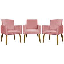 Kit 3 Poltronas Decorativa Para Sala Recepção Manicure Consultório Mari Suede Rosê