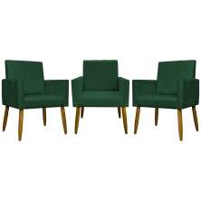 Kit 3 Poltronas Decorativa Para Sala Recepção Manicure Consultório Mari Suede Verde