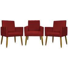Kit 3 Poltronas Decorativa Para Sala Recepção Manicure Consultório Mari Suede Vermelho
