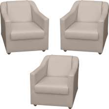 Kit 3 Poltronas Decorativa Para Sala Recepção Manicure Consultório Mila Corino Bege Pés De Plástico Cromado