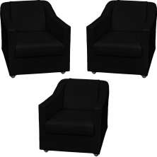 Kit 3 Poltronas Decorativa Para Sala Recepção Manicure Consultório Mila Corino Preto Pés De Plástico Cromado