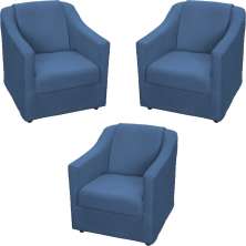 Kit 3 Poltronas Decorativa Para Sala Recepção Manicure Consultório Mila Suede Azul Marinho Pés De Plástico Cromado