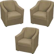 Kit 3 Poltronas Decorativa Para Sala Recepção Manicure Consultório Mila Suede Nude Pés De Plástico Cromado