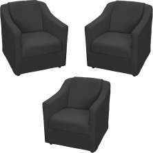 Kit 3 Poltronas Decorativa Para Sala Recepção Manicure Consultório Mila Suede Preto Pés De Plástico Cromado