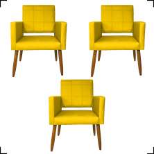 Kit 3 Poltronas Decorativas Confortáveis Para Sala Isa Suede Amarelo Pé Castanho - Clique E Decore