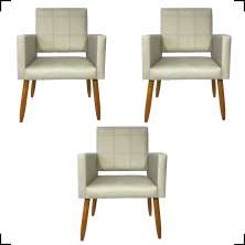 Kit 3 Poltronas Decorativas Confortáveis Para Sala Isa Suede Bege Pé Castanho - Clique E Decore