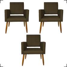 Kit 3 Poltronas Decorativas Confortáveis Para Sala Isa Suede Marrom Pé Castanho - Clique E Decore
