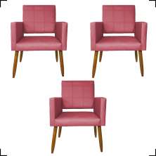 Kit 3 Poltronas Decorativas Confortáveis Para Sala Isa Suede Rosê Pé Castanho - Clique E Decore