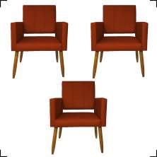 Kit 3 Poltronas Decorativas Confortáveis Para Sala Isa Suede Vermelho Pé Castanho - Clique E Decore