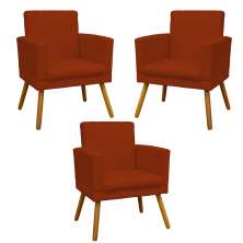 Kit 3 Poltronas Decorativas Para Sala Nina, Manicure, Quarto Com Base Suede Terracota Pé Castanho - Clique E Decore