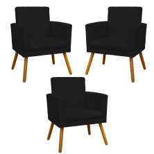 Kit 3 Poltronas Decorativas Para Sala, Manicure, Quarto Nina Com Base Suede Preto Pé Castanho - Clique E Decore