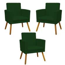 Kit 3 Poltronas Decorativas Para Sala, Manicure, Quarto Nina Com Base Suede Verde Pé Castanho - Clique E Decore