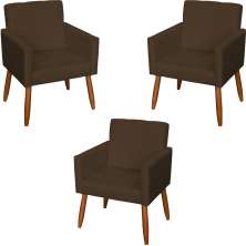 Kit 3 Poltronas Para Sala, Manicure, Quarto Decorativas Beatriz Com Base Suede Marrom Pé Castanho - Clique E Decore
