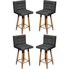 Kit 4 Banquetas Grace Alta Para Areá Gourmet Corino Preto Pé Castanho - Clique E Decore