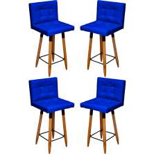Kit 4 Banquetas Grace Alta Para Areá Gourmet E Balcão Área Gourmet Corino Azul Royal Pé Castanho - Clique E Decore