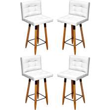 Kit 4 Banquetas Grace Alta Para Areá Gourmet E Balcão Área Gourmet Corino Branco Pé Castanho - Clique E Decore