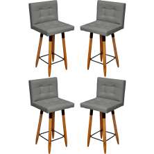 Kit 4 Banquetas Grace Alta Para Areá Gourmet E Balcão Área Gourmet Corino Cinza Pé Castanho - Clique E Decore
