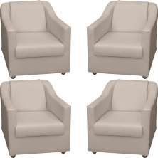 Kit 4 Poltronas Decorativas Para Sala Mila Corino Bege Pé De Plástico - Clique E Decore