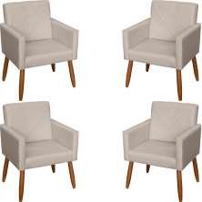 Kit 4 Poltronas Decorativas Para Sala, Escritório, Recepção Beatriz Suede Bege Pé Castanho - Clique E Decore