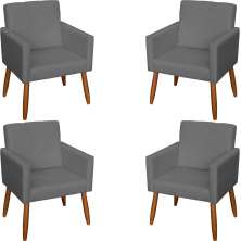 Kit 4 Poltronas Decorativas Para Sala, Escritório, Recepção Beatriz Suede Cinza Pé Castanho - Clique E Decore