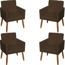 Kit 4 Poltronas Decorativas Para Sala, Escritório, Recepção Beatriz Suede Marrom Pé Castanho - Clique E Decore