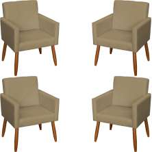 Kit 4 Poltronas Decorativas Para Sala, Escritório, Recepção Beatriz Suede Nude Pé Castanho - Clique E Decore