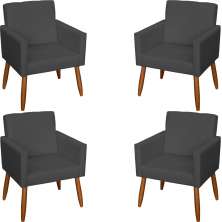 Kit 4 Poltronas Decorativas Para Sala, Escritório, Recepção Beatriz Suede Preto Pé Castanho - Clique E Decore