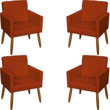 Kit 4 Poltronas Decorativas Para Sala, Escritório, Recepção Beatriz Suede Terracota Pé Castanho - Clique E Decore