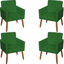 Kit 4 Poltronas Decorativas Para Sala, Escritório, Recepção Beatriz Suede Verde Pé Castanho - Clique E Decore