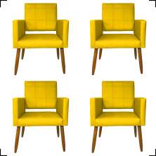 Kit 4 Poltronas Decorativas Para Sala, Manicure, Quarto Isa Suede Amarelo Pé Castanho - Clique E Decore