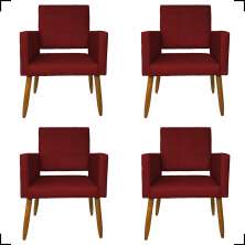 Kit 4 Poltronas Decorativas Para Sala, Manicure, Quarto Isa Suede Bordô Pé Castanho - Clique E Decore