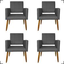 Kit 4 Poltronas Decorativas Para Sala, Manicure, Quarto Isa Suede Cinza Pé Castanho - Clique E Decore