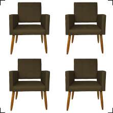Kit 4 Poltronas Decorativas Para Sala, Manicure, Quarto Isa Suede Marrom Pé Castanho - Clique E Decore