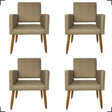 Kit 4 Poltronas Decorativas Para Sala, Manicure, Quarto Isa Suede Nude Pé Castanho - Clique E Decore